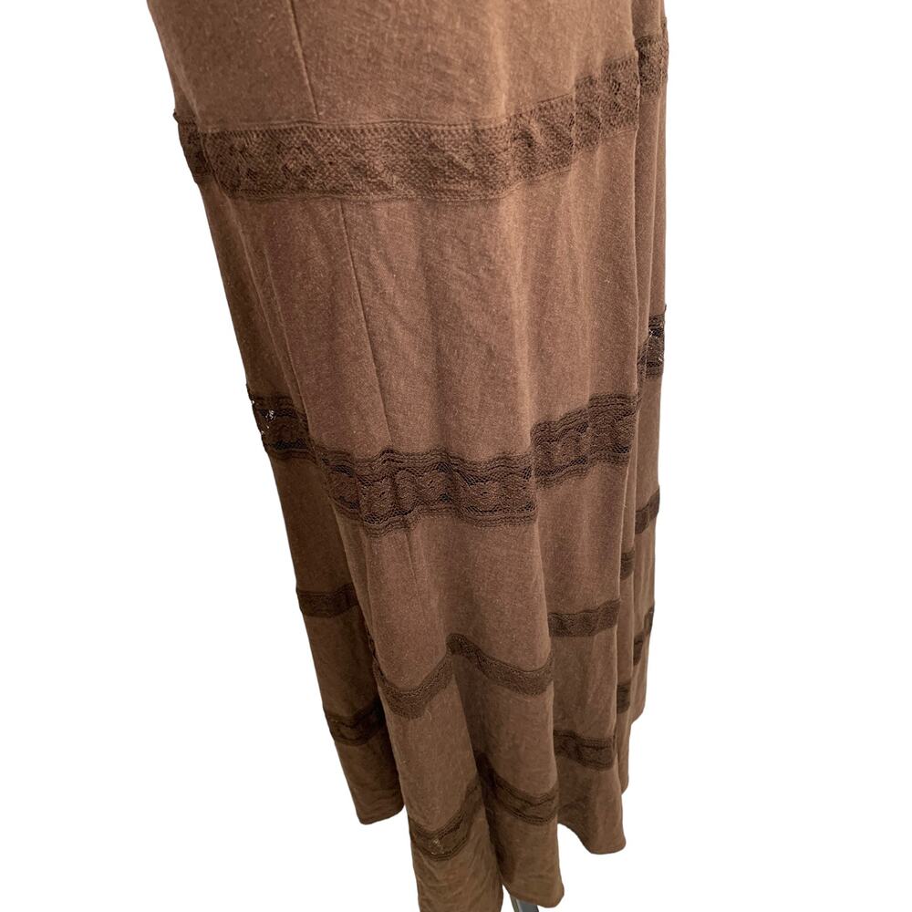 Perceptions Women Size 16 Maxi Dress Lace Trim A Line Side Zip Linen Blend Brown - Picture 4 of 10